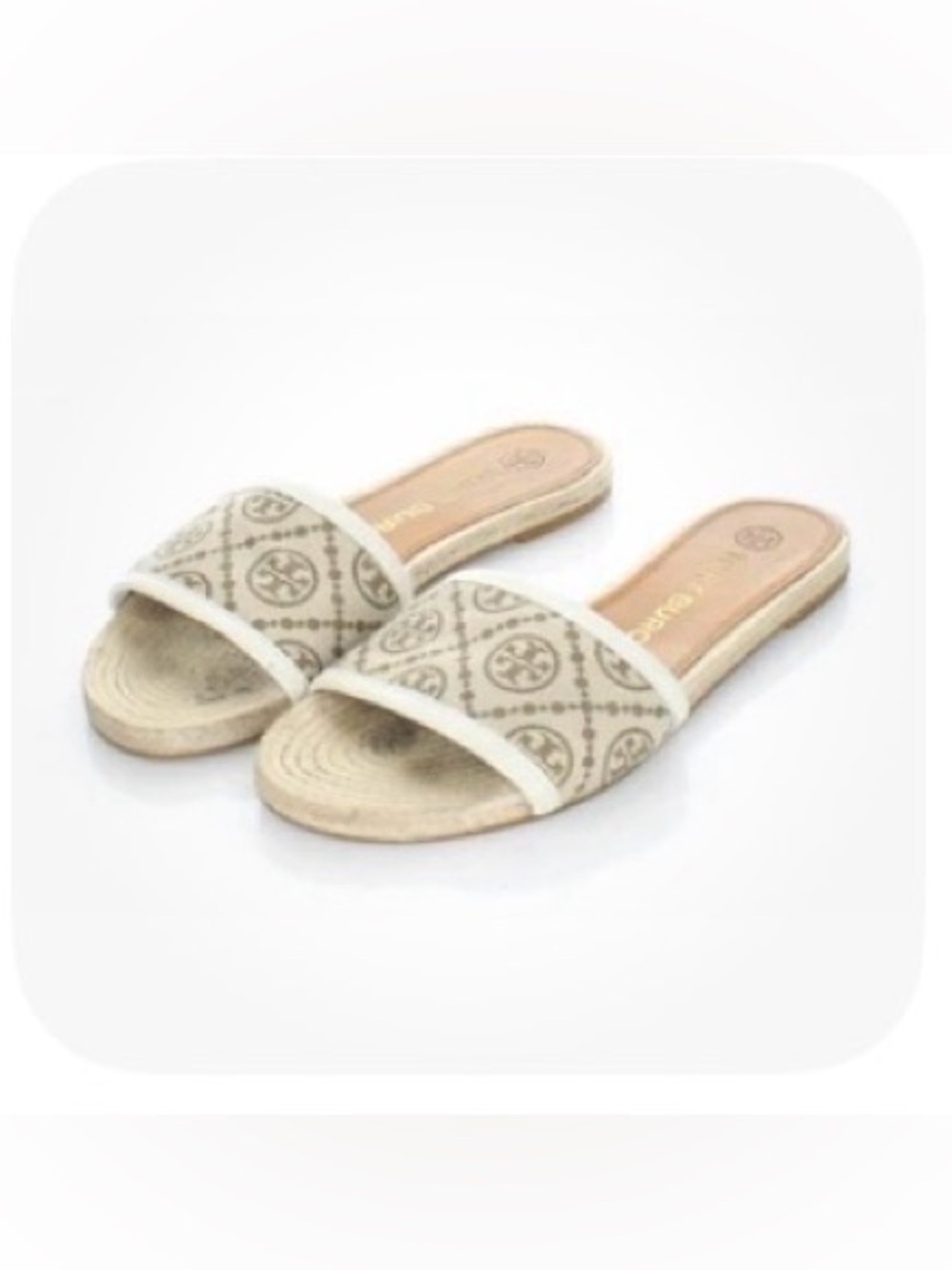 Tory Burch Women's T Monogram Espadrille Slide Natural Beige Size 7